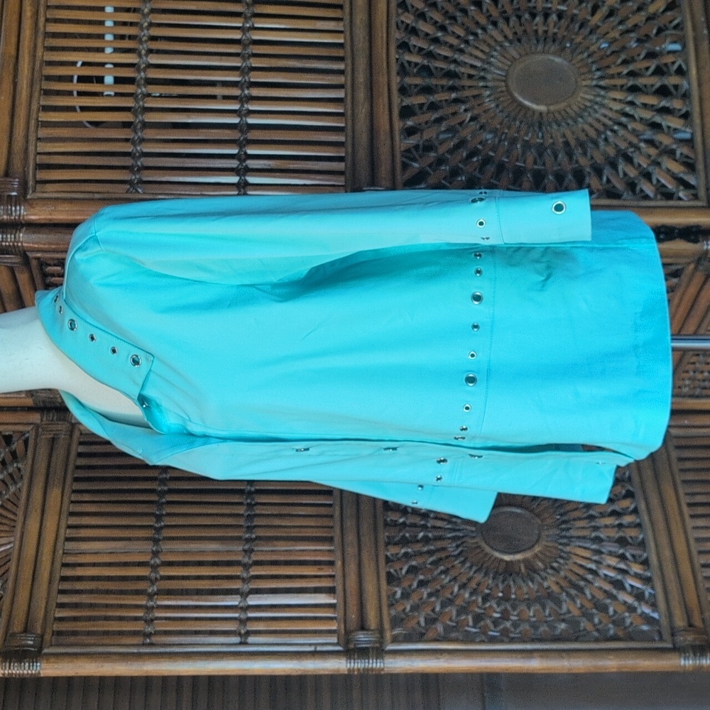 NANCY BOLEN City Girl - Blazer w/Riveted Cutouts - Aqua - 18 - Like New - Picture 4 of 15